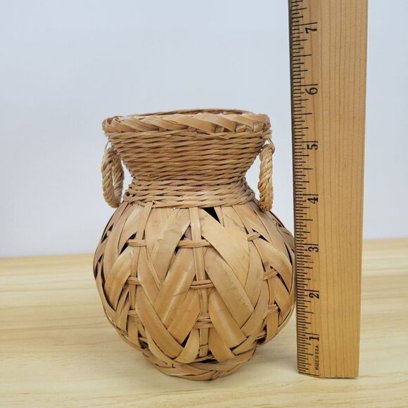 Vintage Rattan Bamboo Wicker Boho Vase - Picture 8 of 12